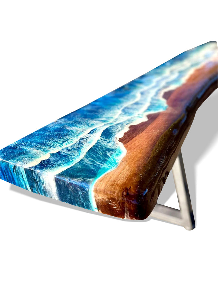 Handcrafted Walnut Ocean Themed Elongated Bench