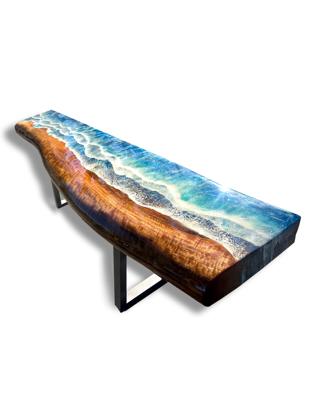 Handcrafted Walnut Ocean Themed Elongated Bench
