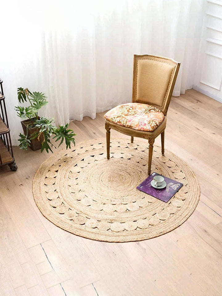 Handbraided Scalloped Rounded Jute Moroccan Rug