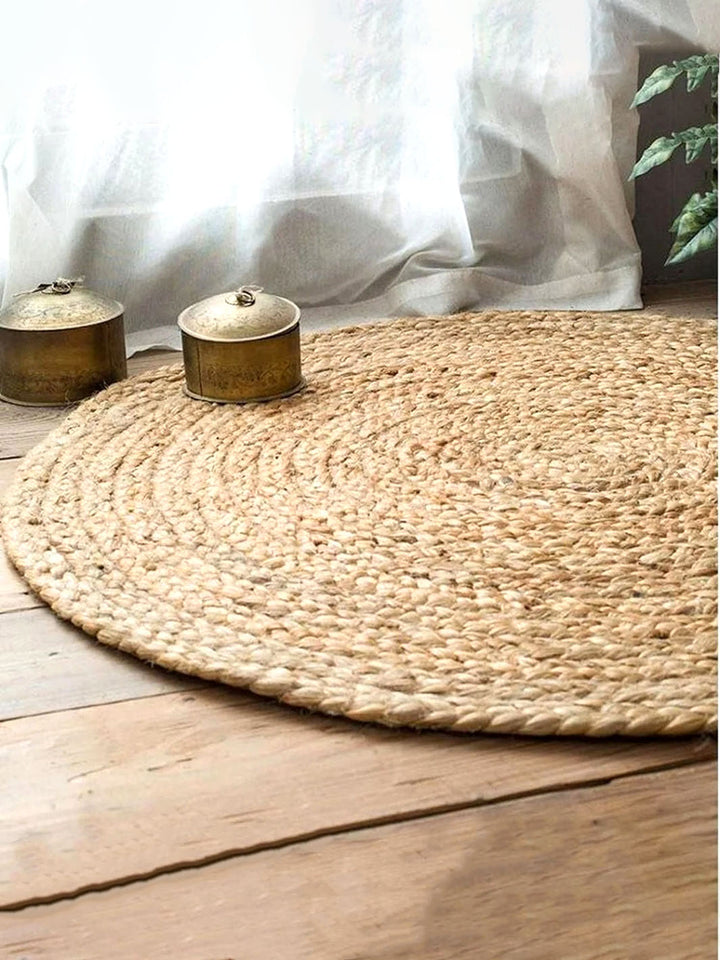Hand-Braided Natural Rustic Rounded Jute Rug Chouhan Rugs CRH1397-2