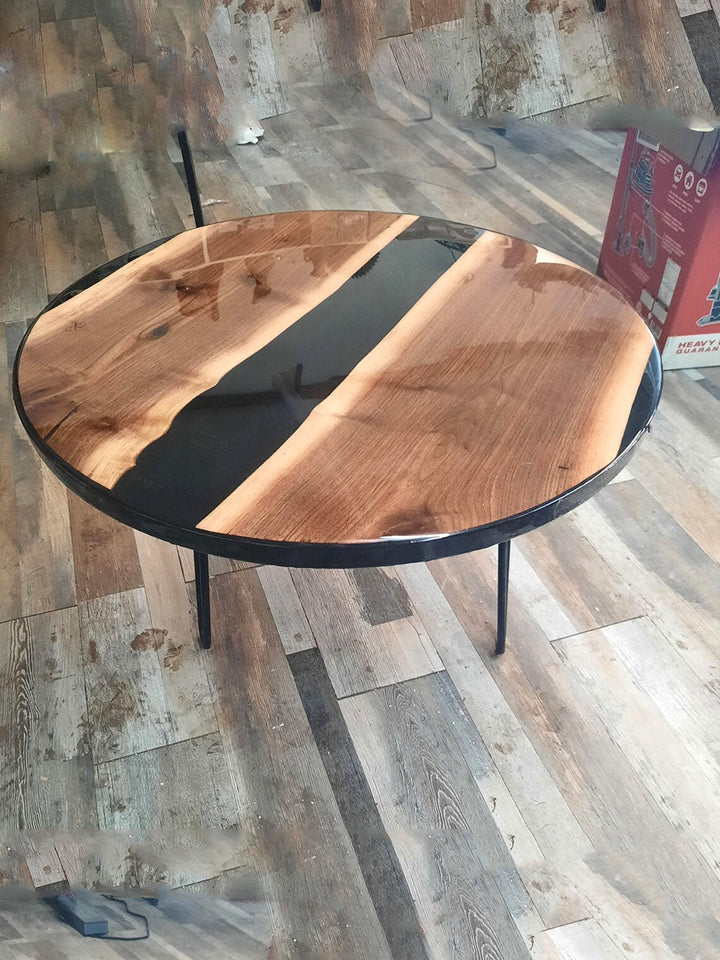 Handcrafted Round Walnut Black River Epoxy Table DaddyO's Tables DAD0011-2