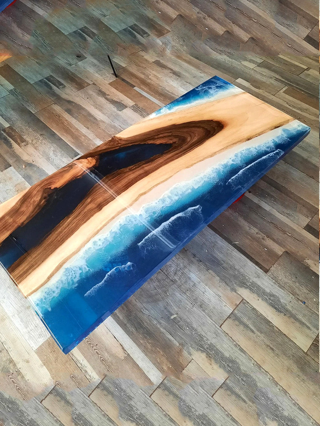 Handcrafted Walnut Ocean River Epoxy Wooden Coffee Table