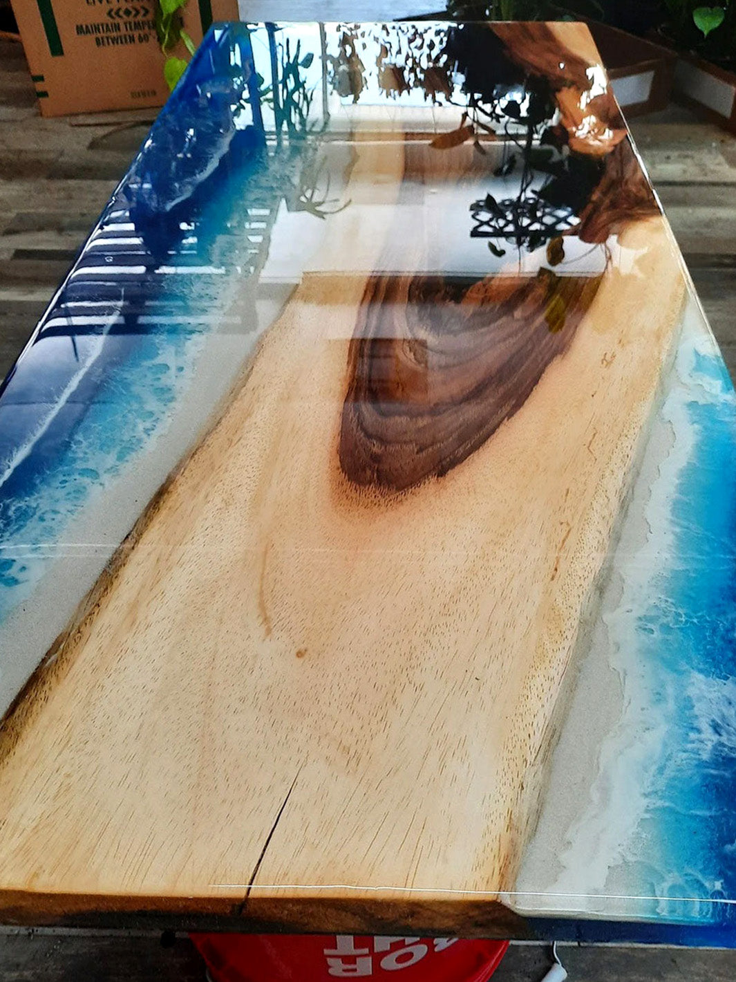 Handcrafted Walnut Ocean River Epoxy Wooden Coffee Table