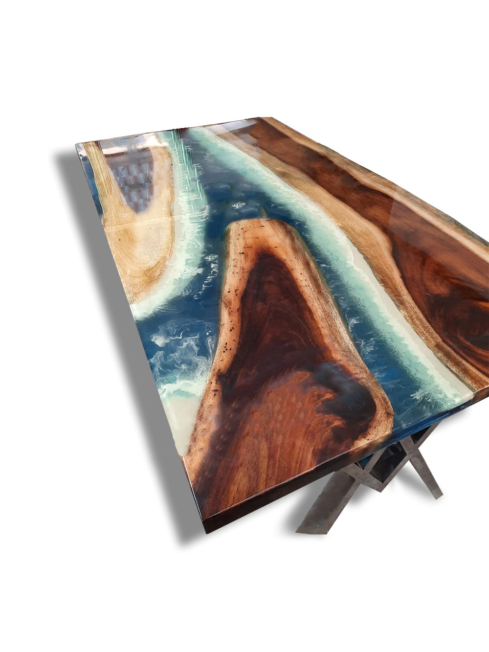 Handcrafted Walnut Epoxy Ocean River Dining Table DaddyO's Tables DAD0116-1