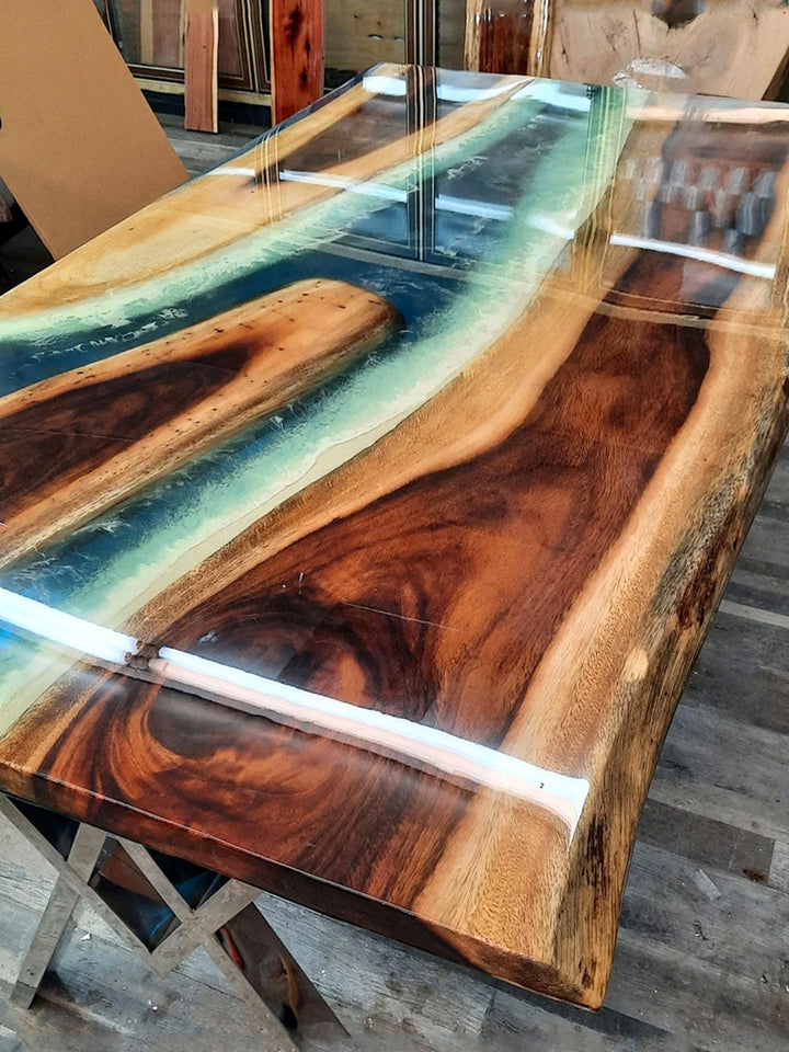 Handcrafted Walnut Epoxy Ocean River Dining Table DaddyO's Tables DAD0116-6