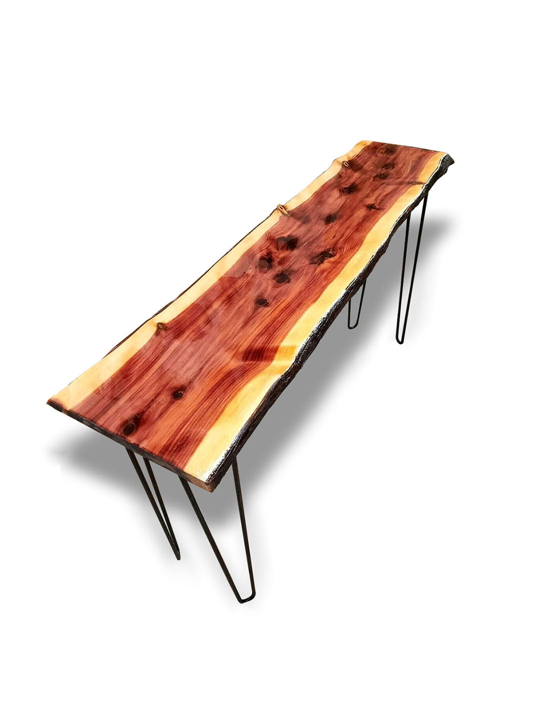 Handcrafted Epoxy River Red Cedar Live Edge Entryway Table