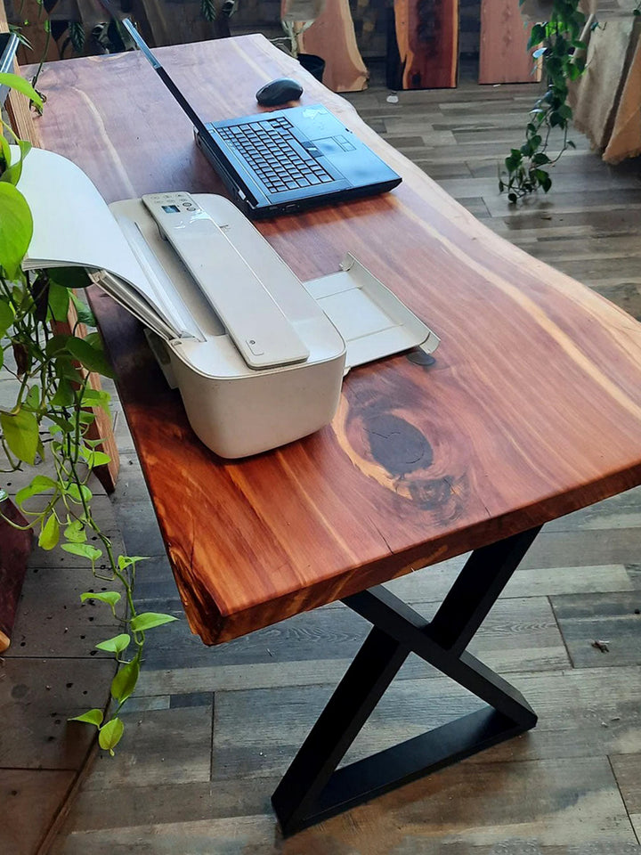 Handcrafted Solid Live Edge Cedar Office Desk | Wooden Computer Desk
