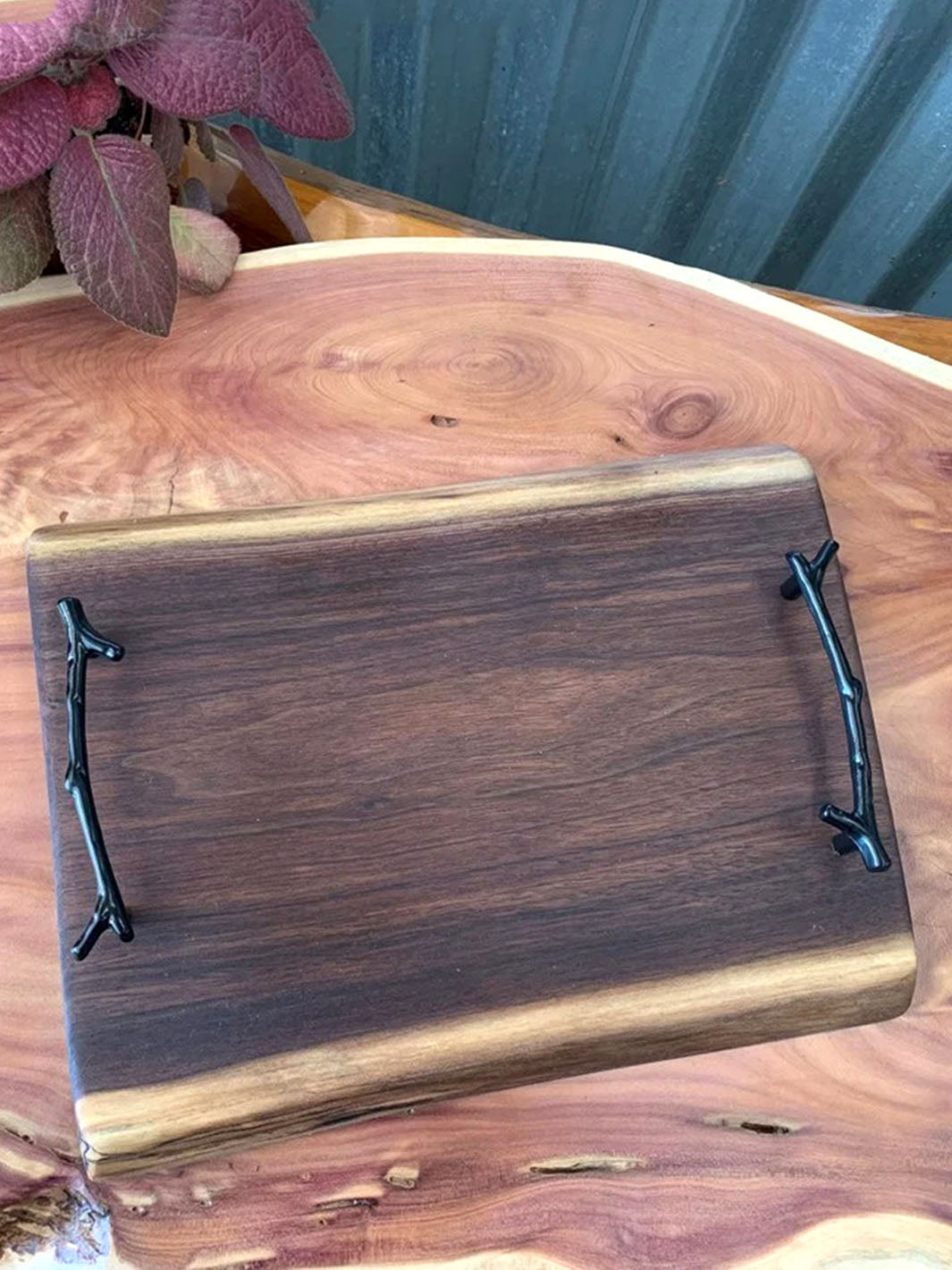 Handcrafted Live Edge Black Walnut Wooden Charcuterie Board with Handles DaddyO's Serving Trays DAD1083-2