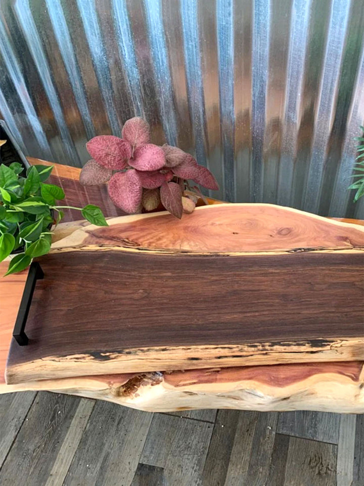 Handcrafted Live Edge Black Walnut Wooden Charcuterie Board with Handles DaddyO's Serving Trays DAD1083-5