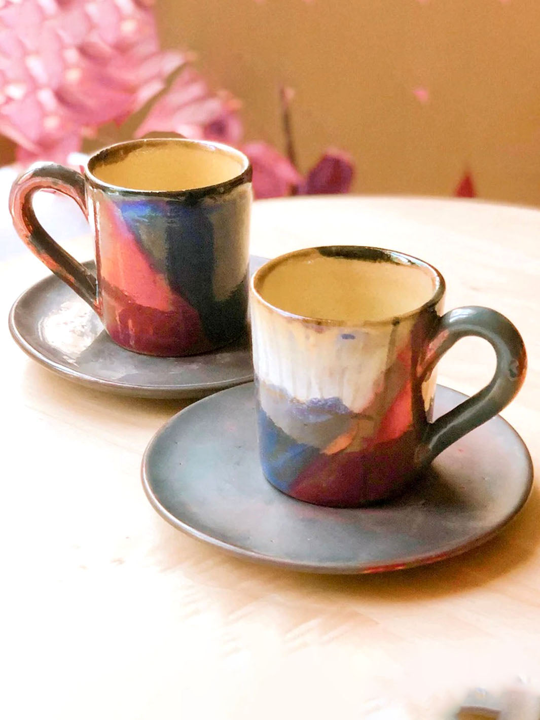 Handcrafted Artistic Abstract Multi Colored Coffee/Espresso Ceramic Cup