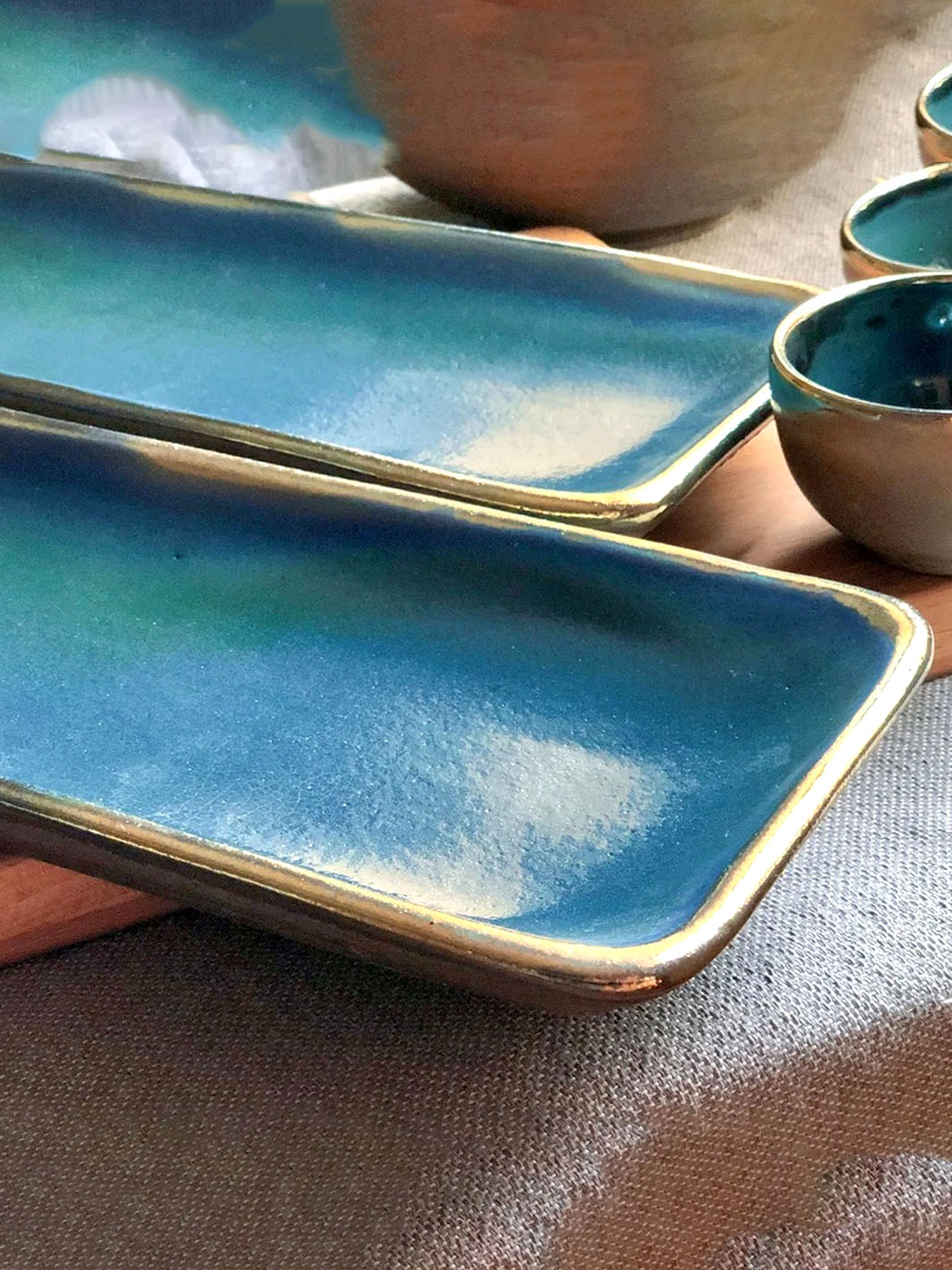 Handcrafted Artistic Ceramic Sushi Plate Set in Peacock Blue Deco Plates DCB0015-9