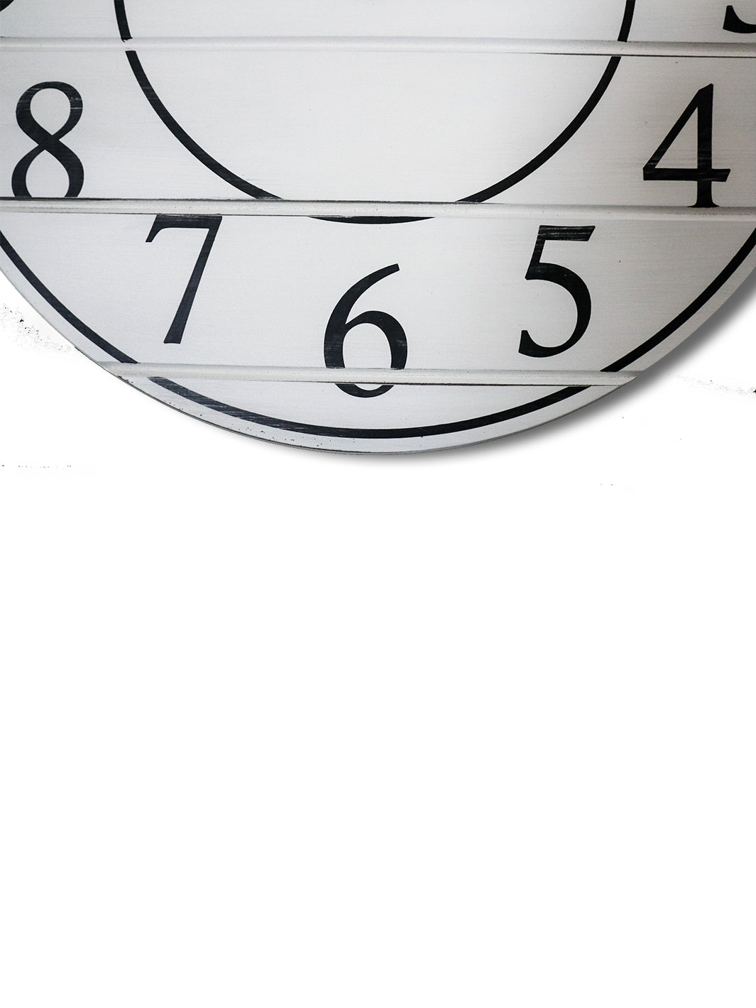 White Lightly Distressed Large Wall Clock with Black Numbers (in stock) Earthly Comfort Clocks ECH1200-1