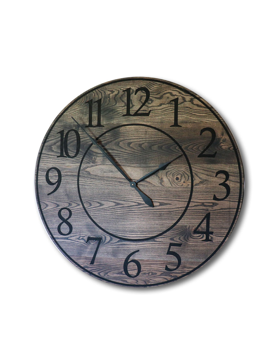 Black Stained Solid Ash Wood Wall Clock with White Roman Numerals Earthly Comfort Clocks ECH1500