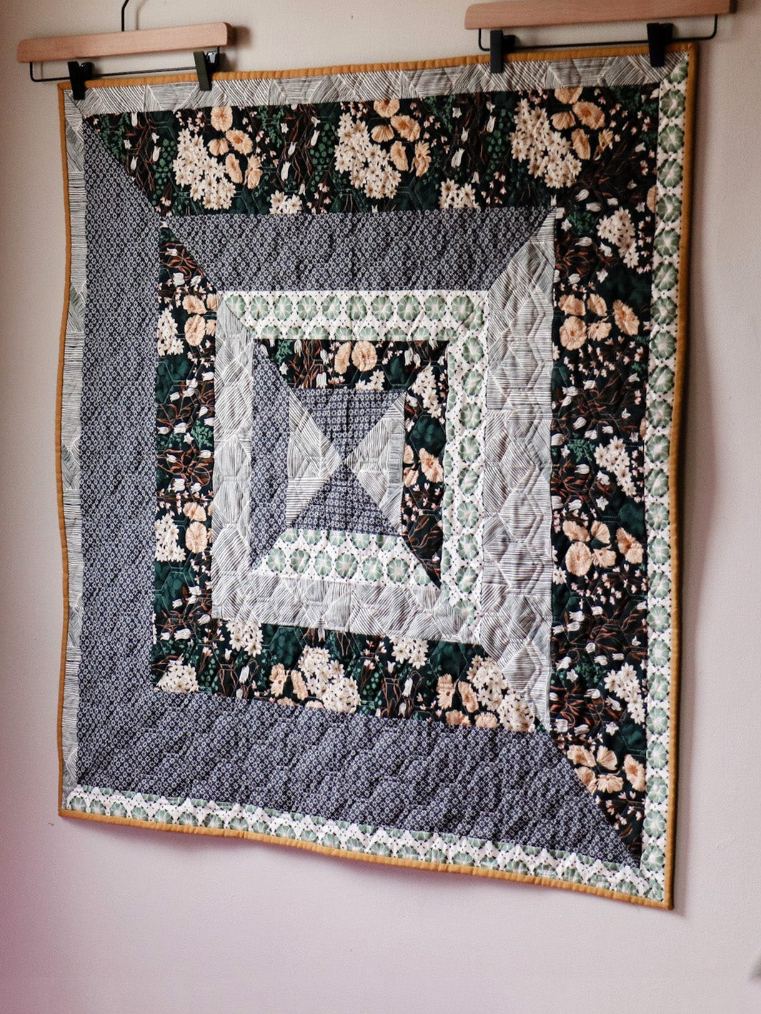 Modern Handmade Baby Quilt - Blue Floral Squares #1