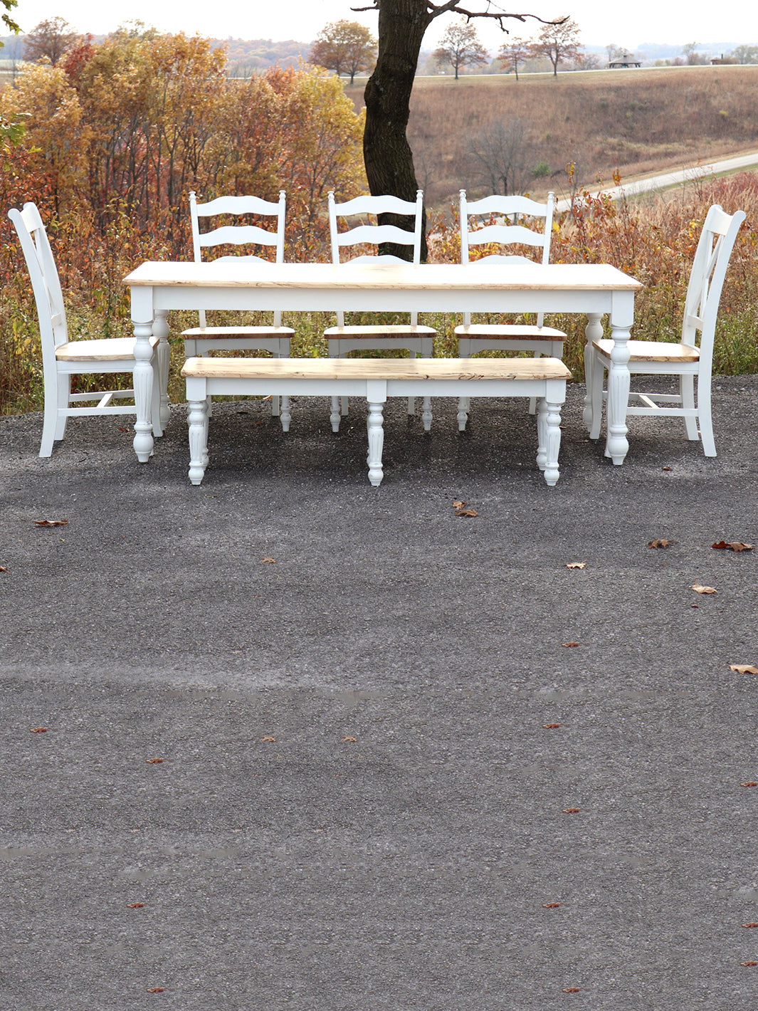 White Spalted Maple Farmhouse Dining Table Set