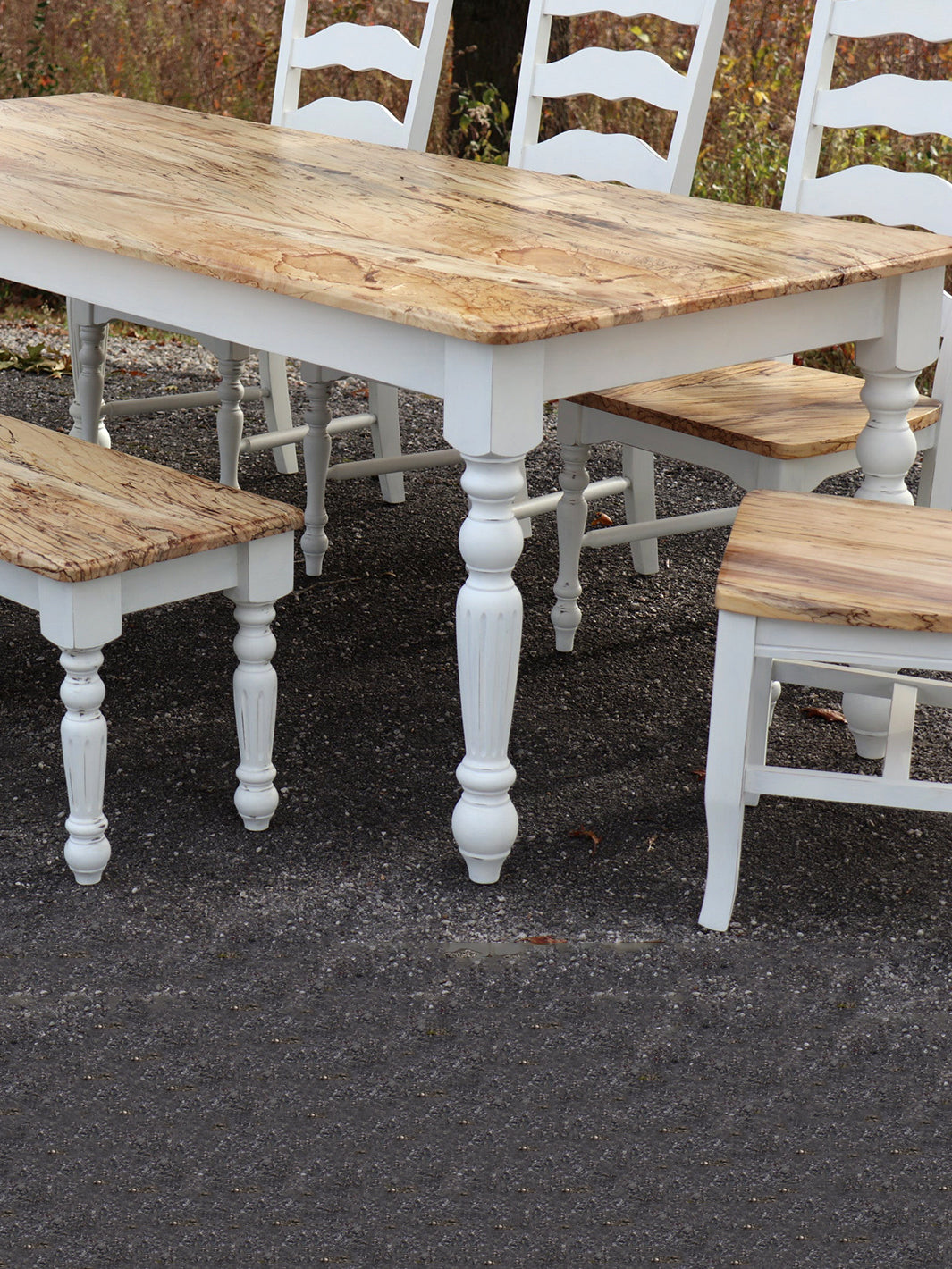White Spalted Maple Farmhouse Dining Table Set Earthly Comfort Dining Tables ECH1867-6