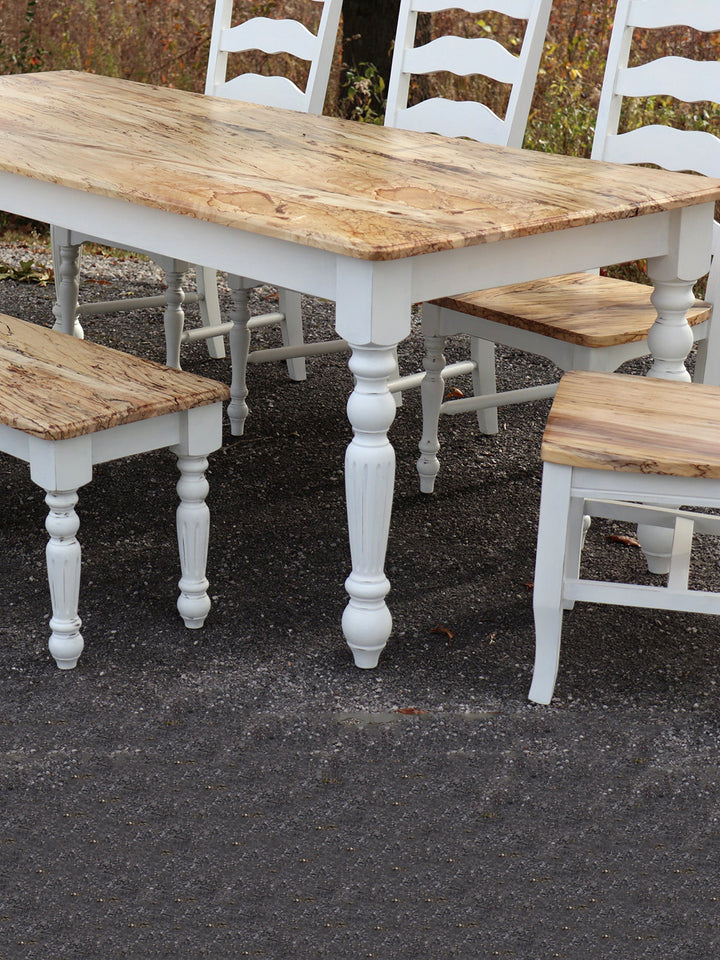 White Spalted Maple Farmhouse Dining Table Set Earthly Comfort Dining Tables ECH1867-6