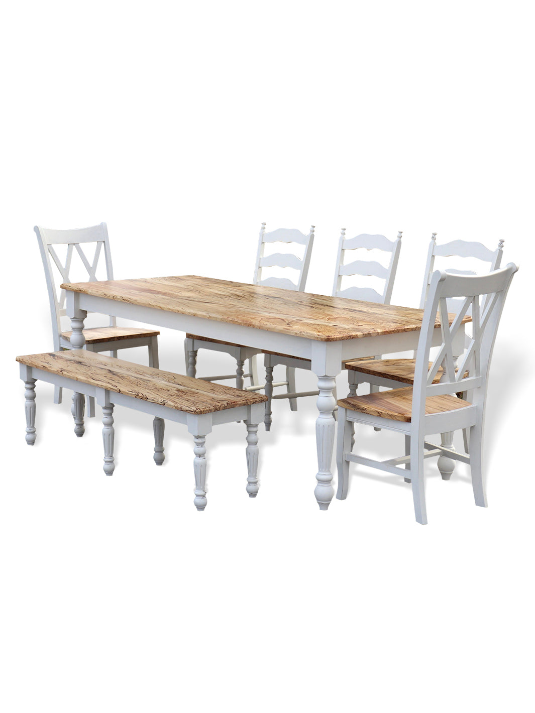 White Spalted Maple Farmhouse Dining Table Set Earthly Comfort Dining Tables ECH1867