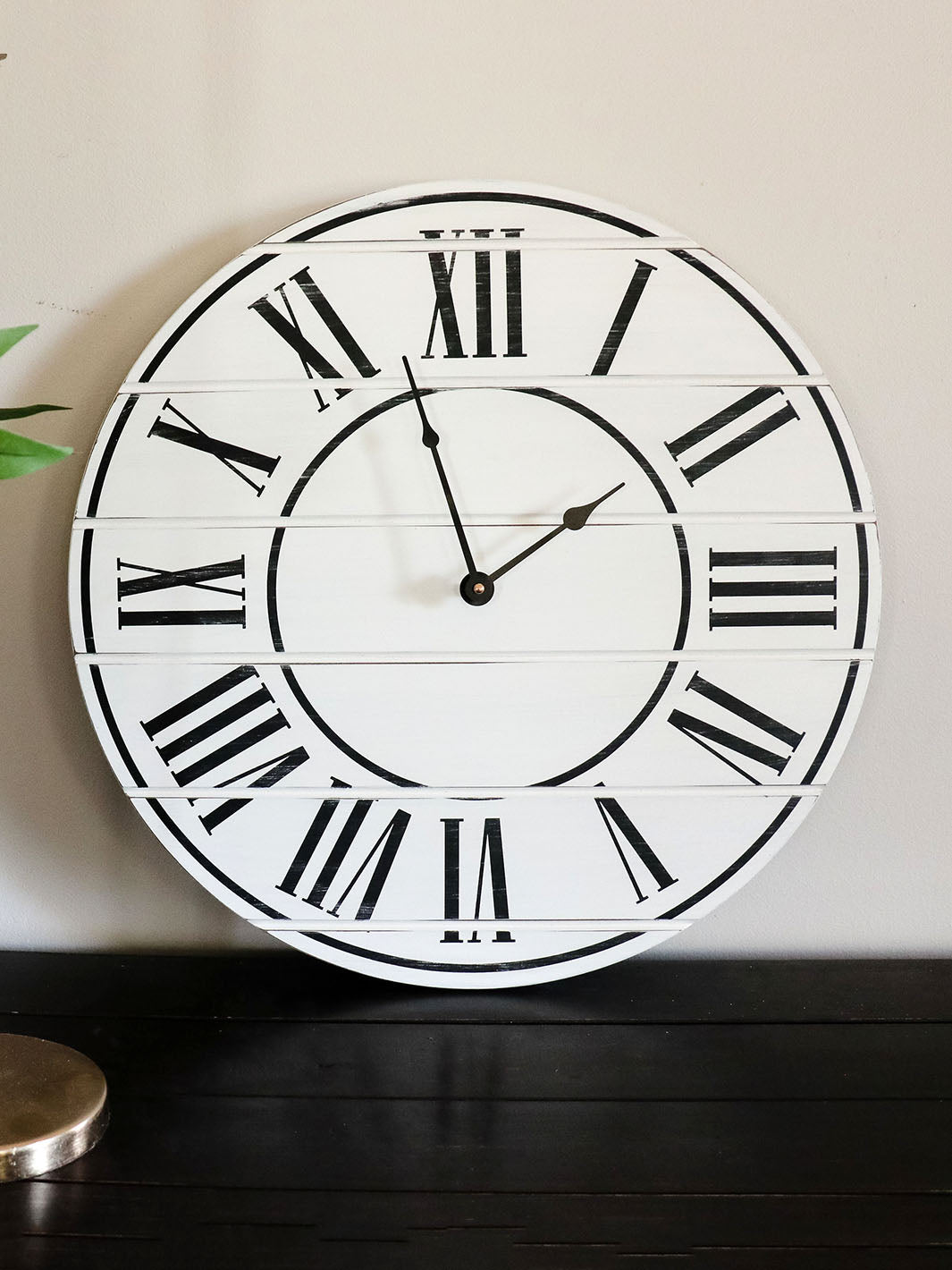 White Lightly Distressed Wooden Farmhouse Wall Clock Earthly Comfort Clocks ECH2112-5