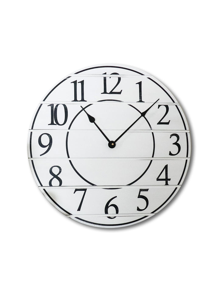 White Lightly Distressed Wooden Farmhouse Wall Clock Earthly Comfort Clocks ECH2112