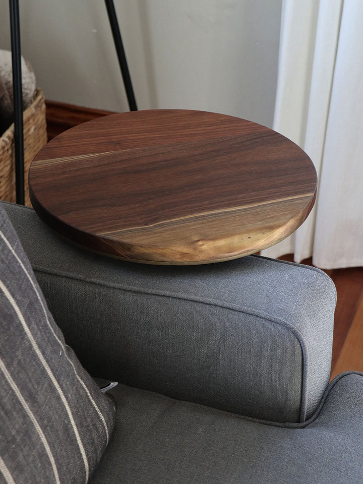 Earthly Comfort Live-Edge Round Walnut Side Table with Gold Base Earthly Comfort Side Tables 2