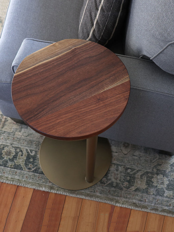 Earthly Comfort Live-Edge Round Walnut Side Table with Gold Base Earthly Comfort Side Tables 3
