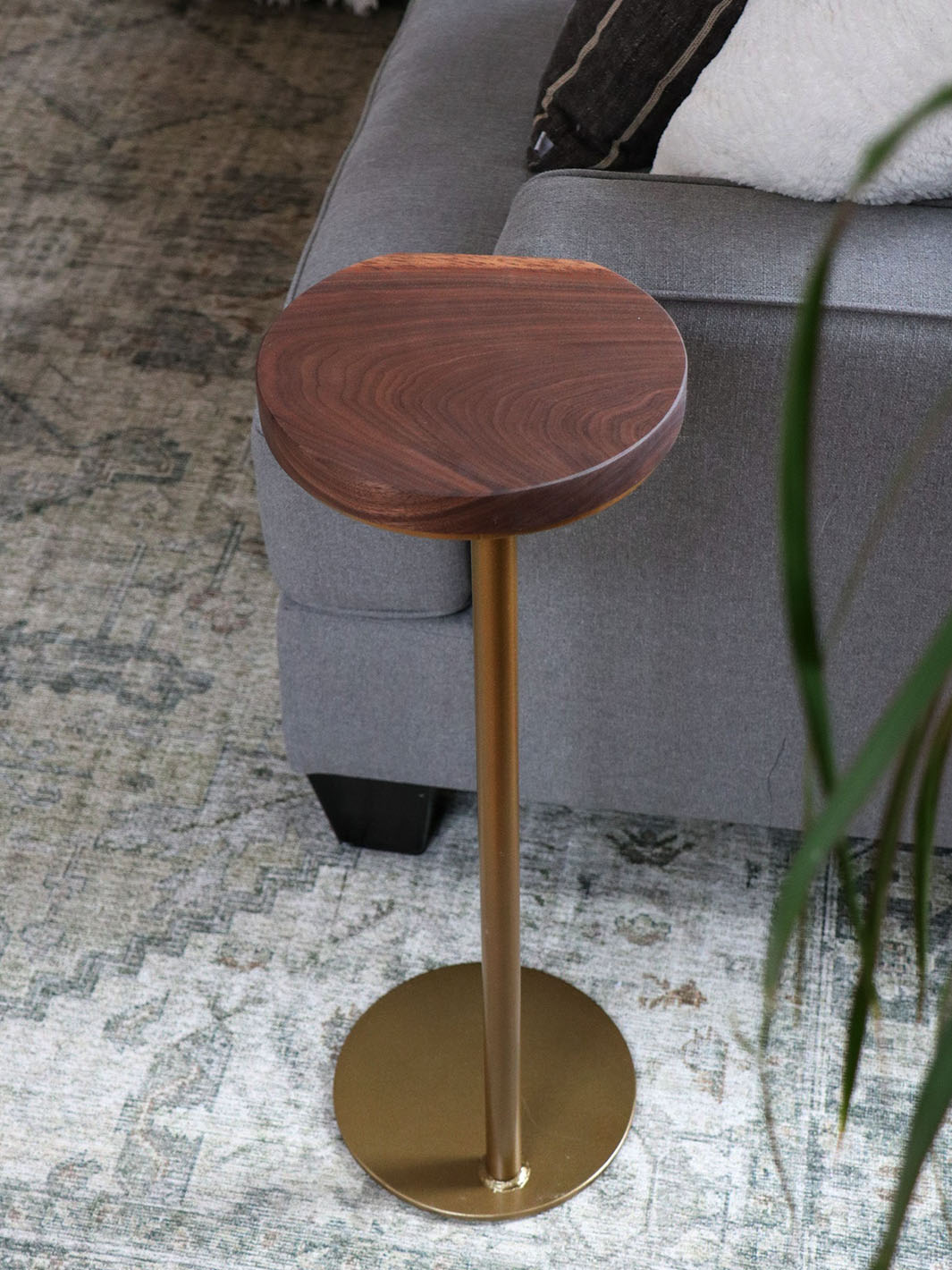 Earthly Comfort Live Edge Gold Round Industrial Walnut Side Table Earthly Comfort Side Tables-2