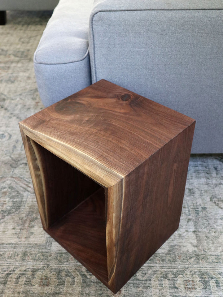Earthly Comfort Walnut Waterfall Cube Rectangle Side Table Earthly Comfort Side Tables 2