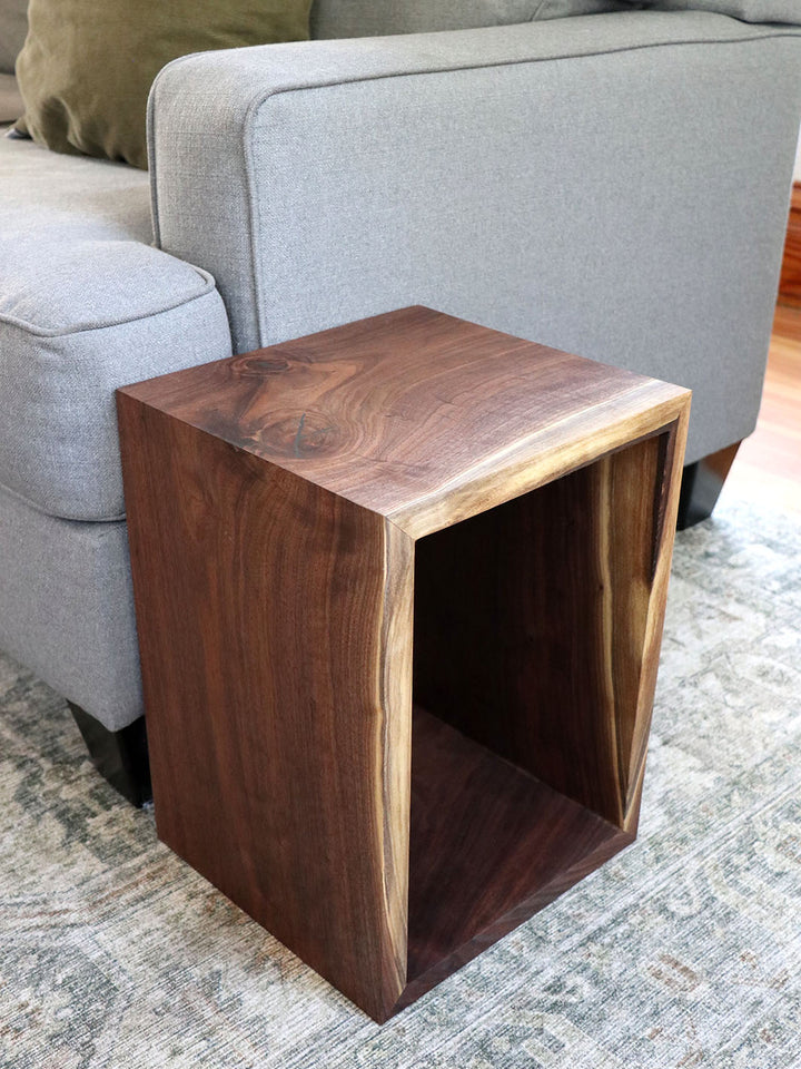 Earthly Comfort Walnut Waterfall Cube Rectangle Side Table Earthly Comfort Side Tables 4
