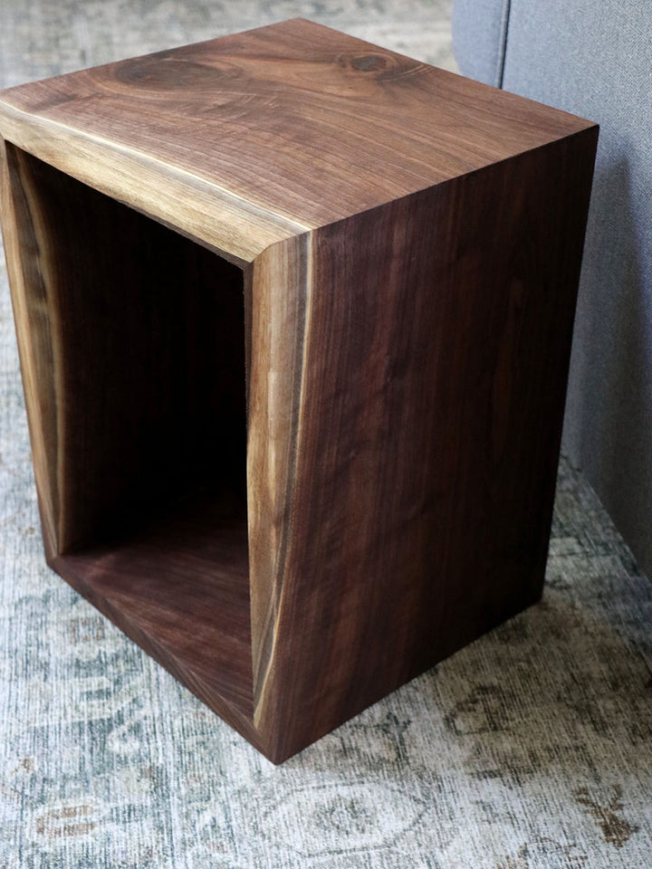 Earthly Comfort Walnut Waterfall Cube Rectangle Side Table Earthly Comfort Side Tables 5