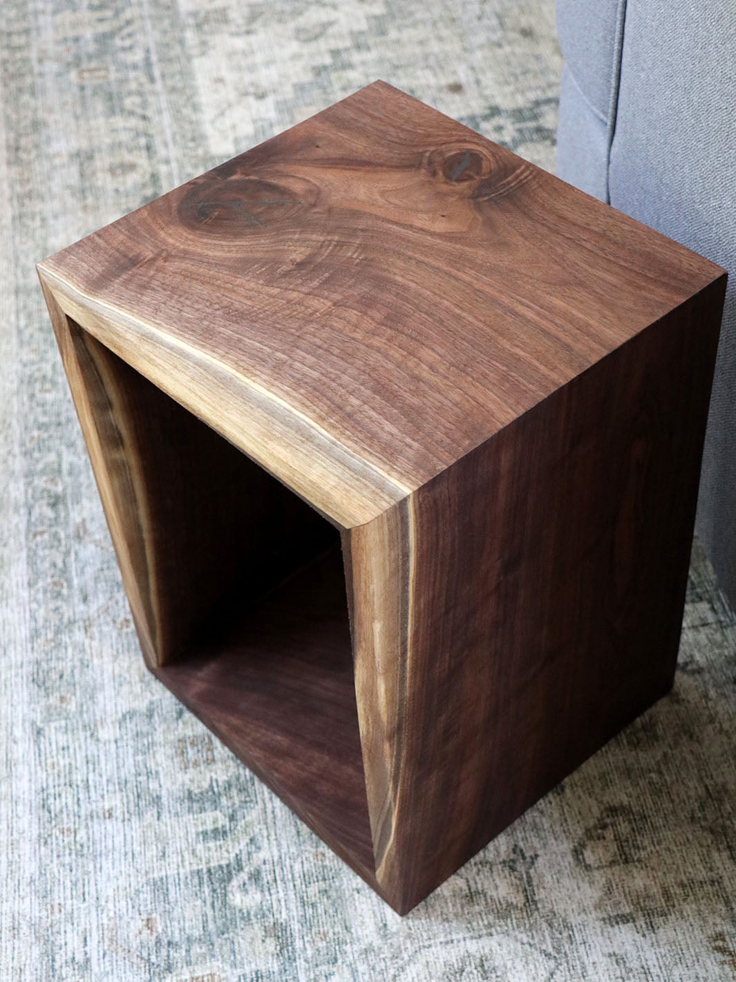 Earthly Comfort Walnut Waterfall Cube Rectangle Side Table Earthly Comfort Side Tables 6