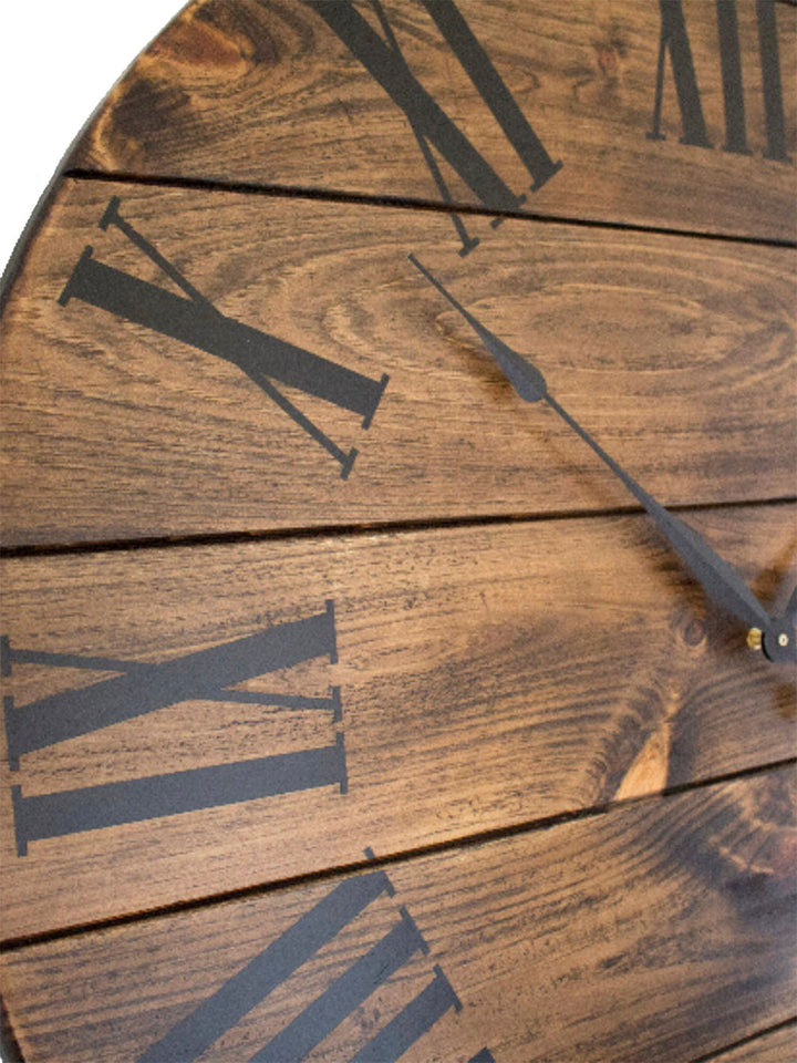 Earthly Comfort Woodworking Handmade Black Roman Numeral Wall Clock | Farmhouse Style Walnut Wood Clock Earthly Comfort Clock 1