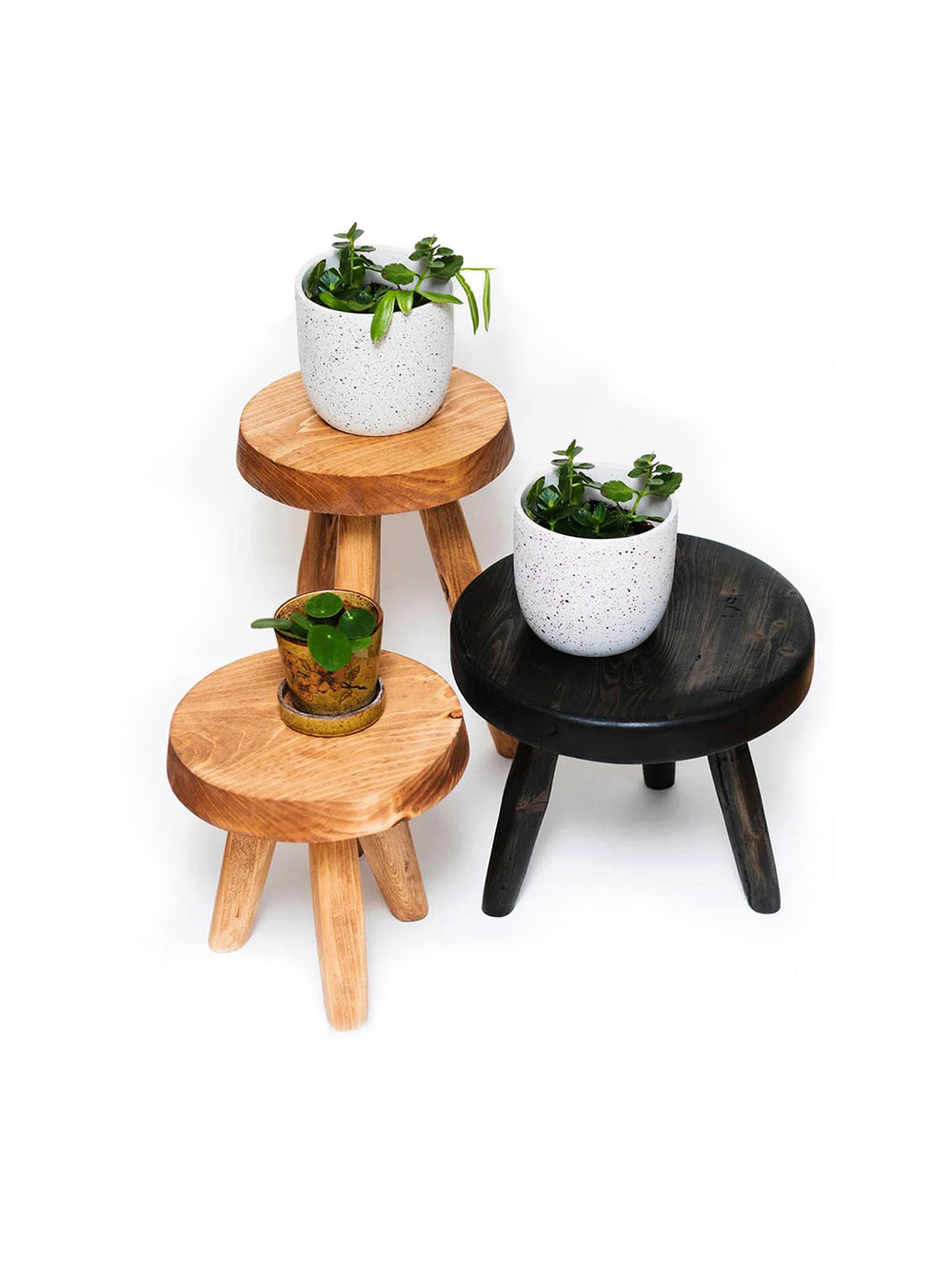 Handcrafted Stubby Thick Round Top Black Tripod Plant Stool FTN Pots & Planters FTN0053-1