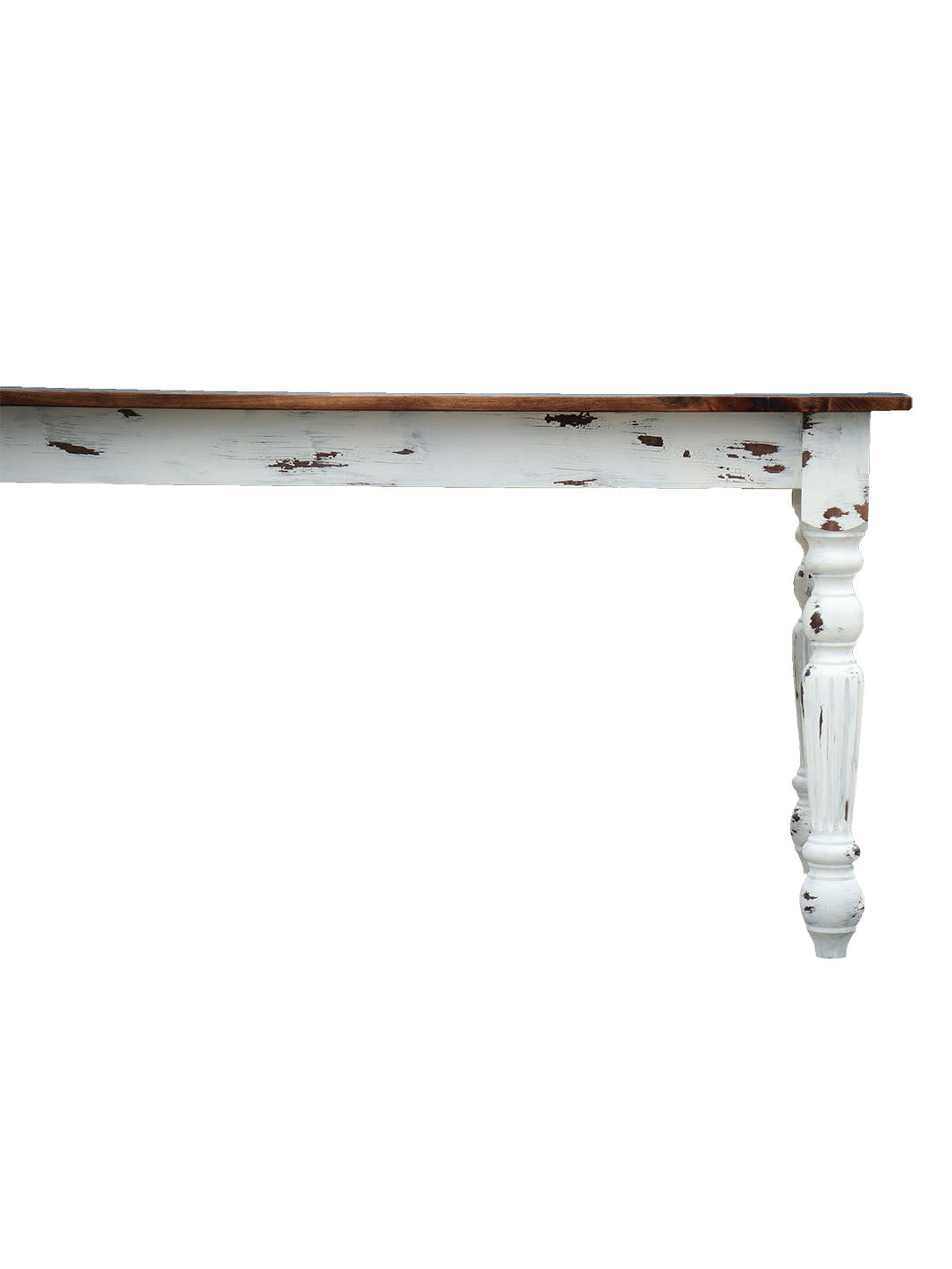 Farmhouse Dining Table with White Distressed Legs and Stained Pine Top Earthly Comfort Dining Tables 513-1