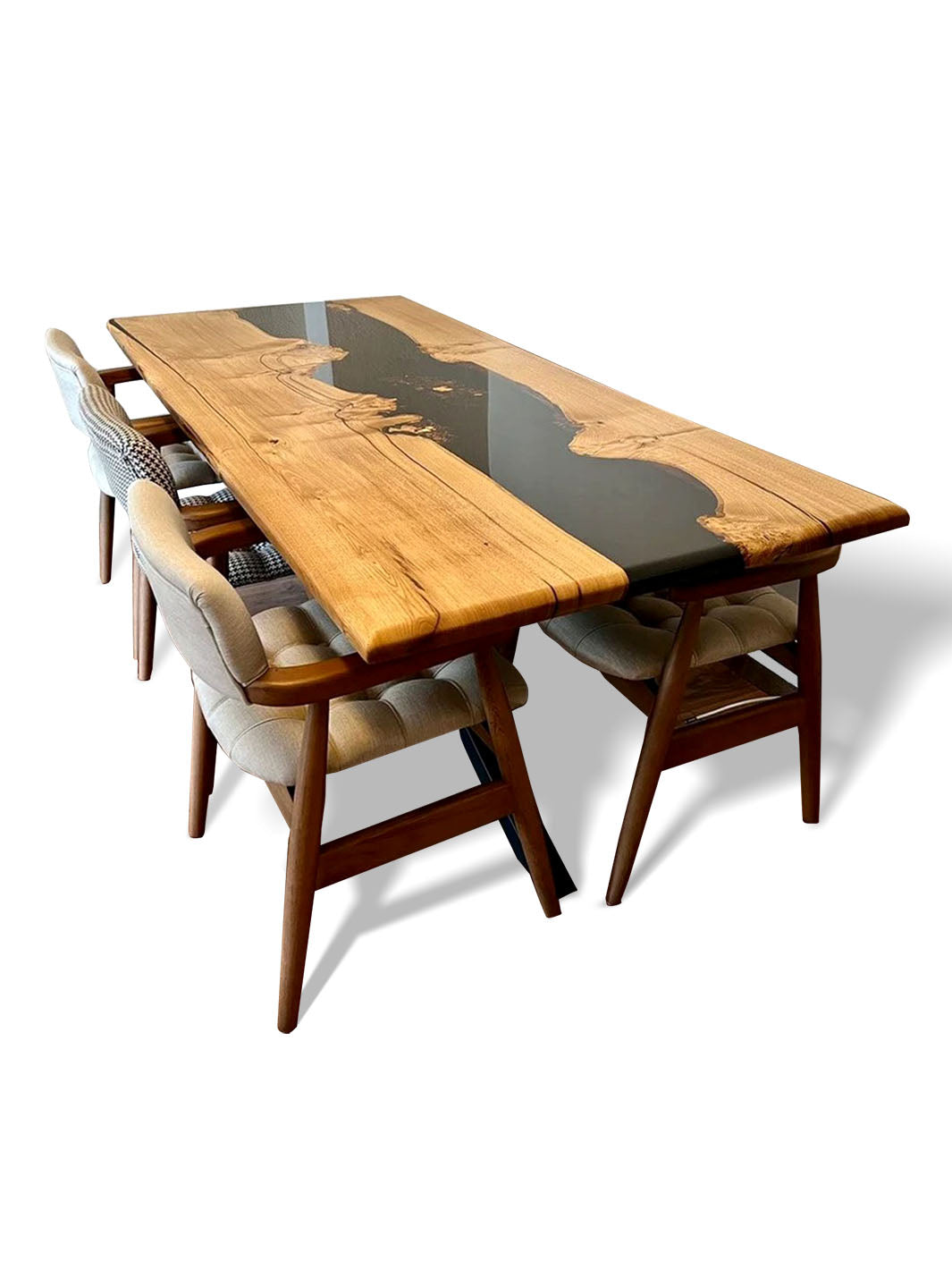 Handcrafted Black River Epoxy Resin Chestnut Dining Table | 80" x 35" Harden Tables HWC-0001