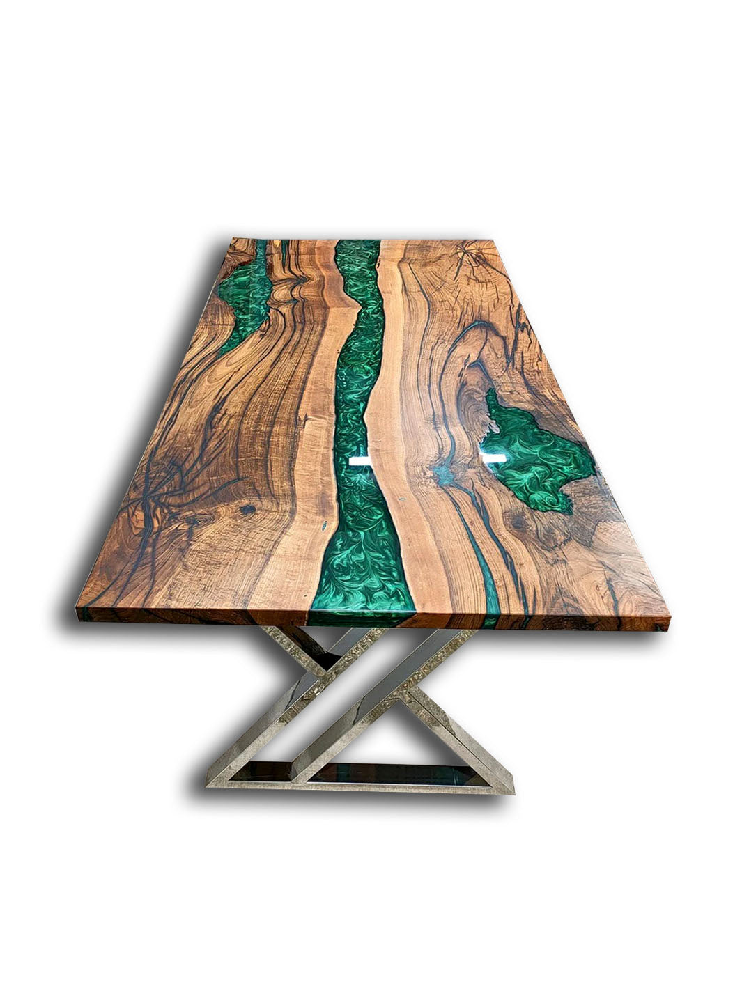 Custom Live Edge Emerald Green Epoxy River Wood Dining Table Harden Tables HWC-0053