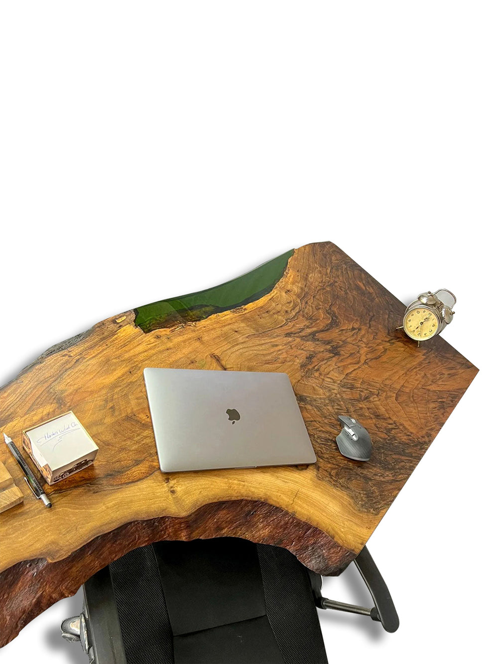 Handcrafted Walnut Green Epoxy Writing & Computer Rustic Office Desk w/ Metal Legs Harden Desks HWC-0078-1