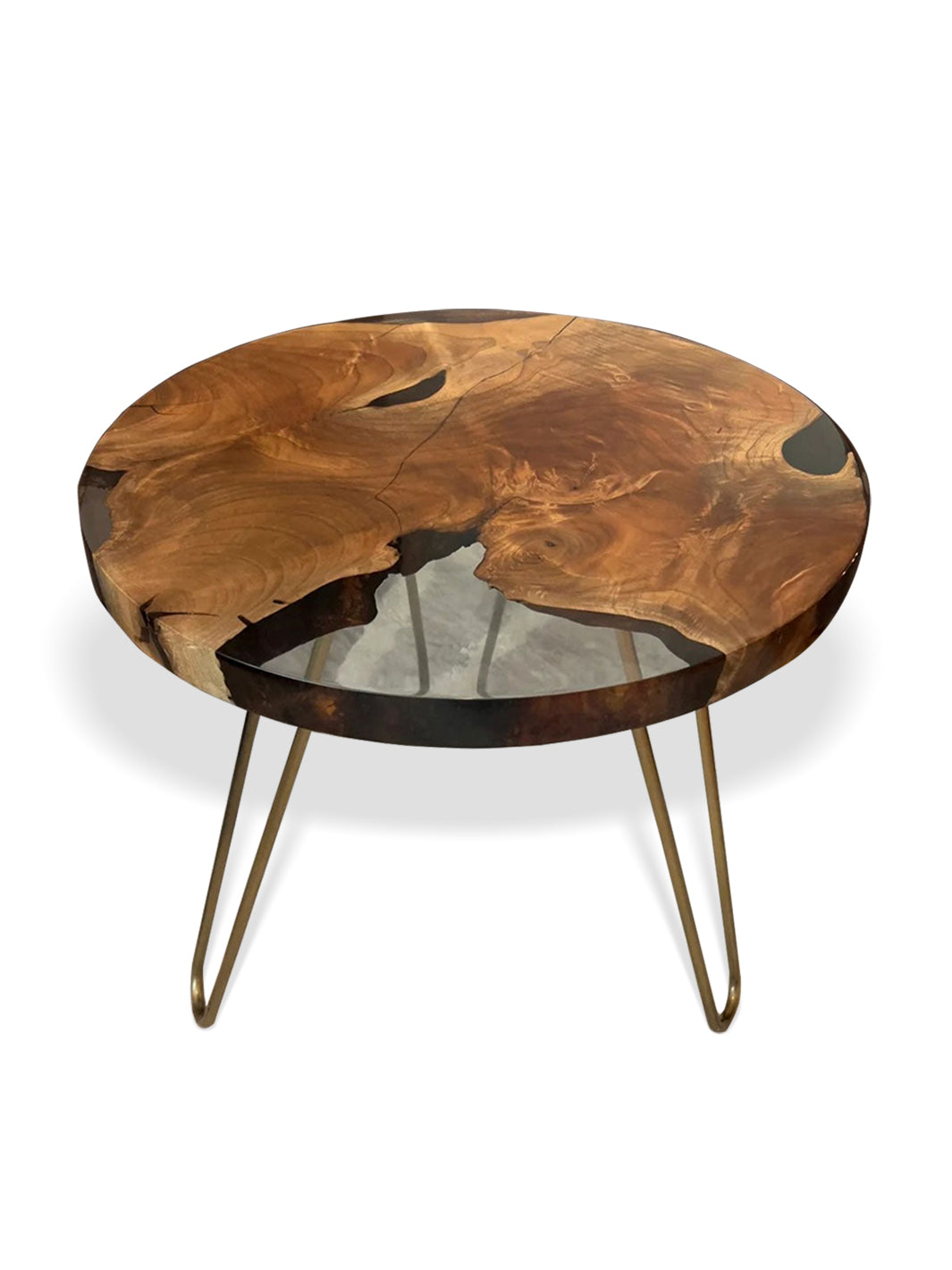 Walnut Clear Epoxy Resin Rounded Live Edge Coffee Table 23.5" Harden Coffee Tables HWC-0079