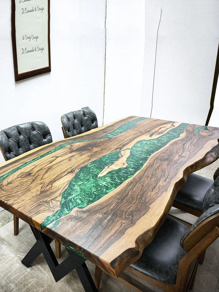 Custom Handcrafted Walnut Epoxy River Dining Room Wooden Countertop Table Harden Tables HWC-0087-3