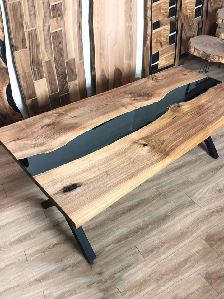 Custom Handcrafted Walnut Epoxy River Dining Room Wooden Countertop Table Harden Tables HWC-0087-4