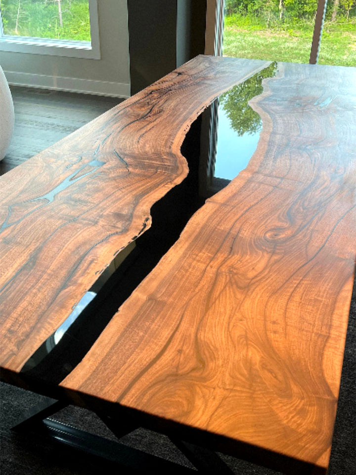 Solid Black Walnut Wood Epoxy Resin River Dining Table Harden Tables HWC-0276-7