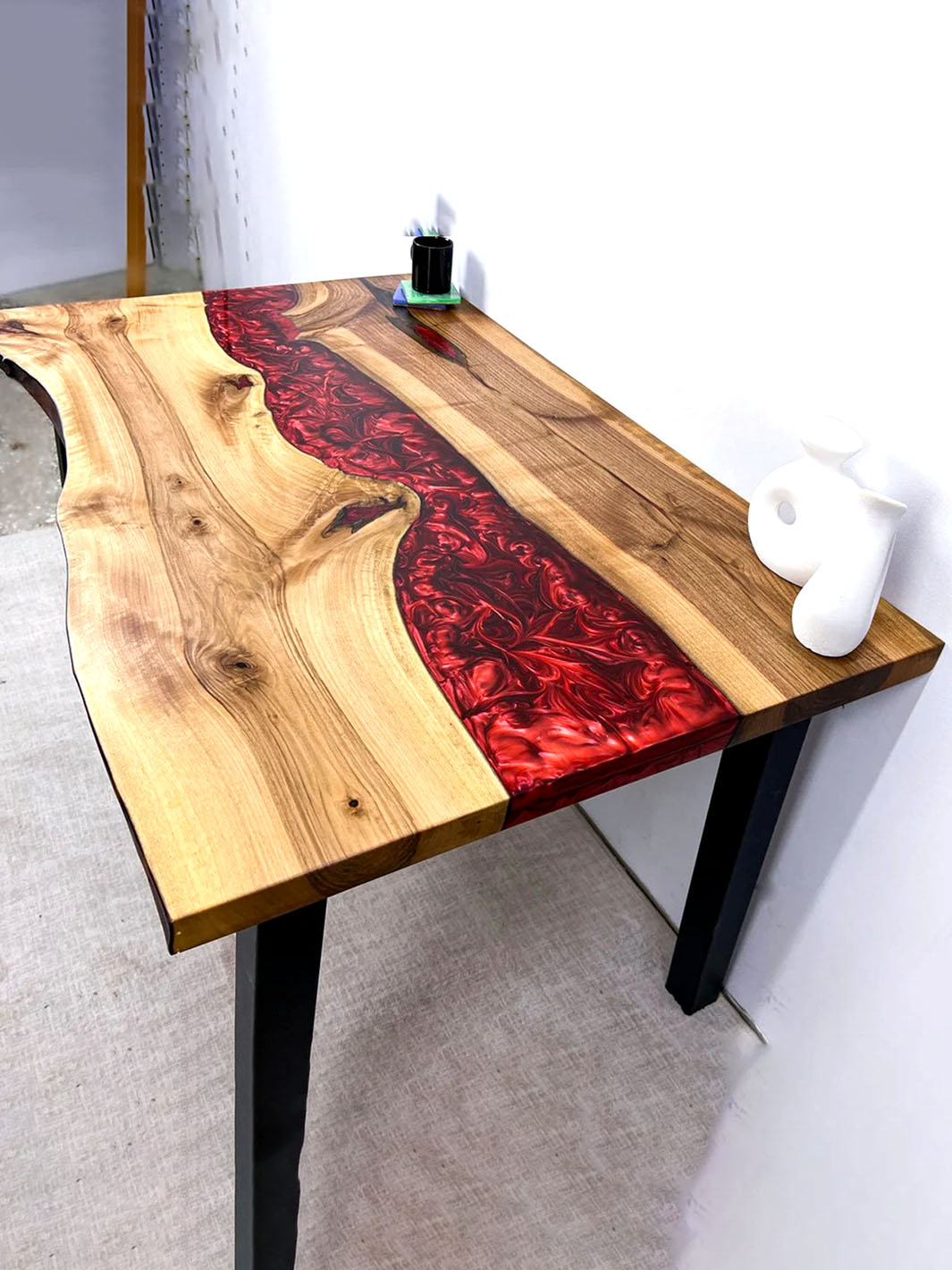 Handcrafted Custom Red Epoxy River Live Edge Coffee Table Harden Tables HWC-0402-2