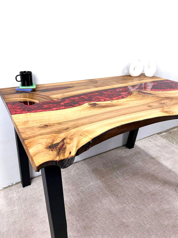 Handcrafted Custom Red Epoxy River Live Edge Coffee Table Harden Tables HWC-0402-5