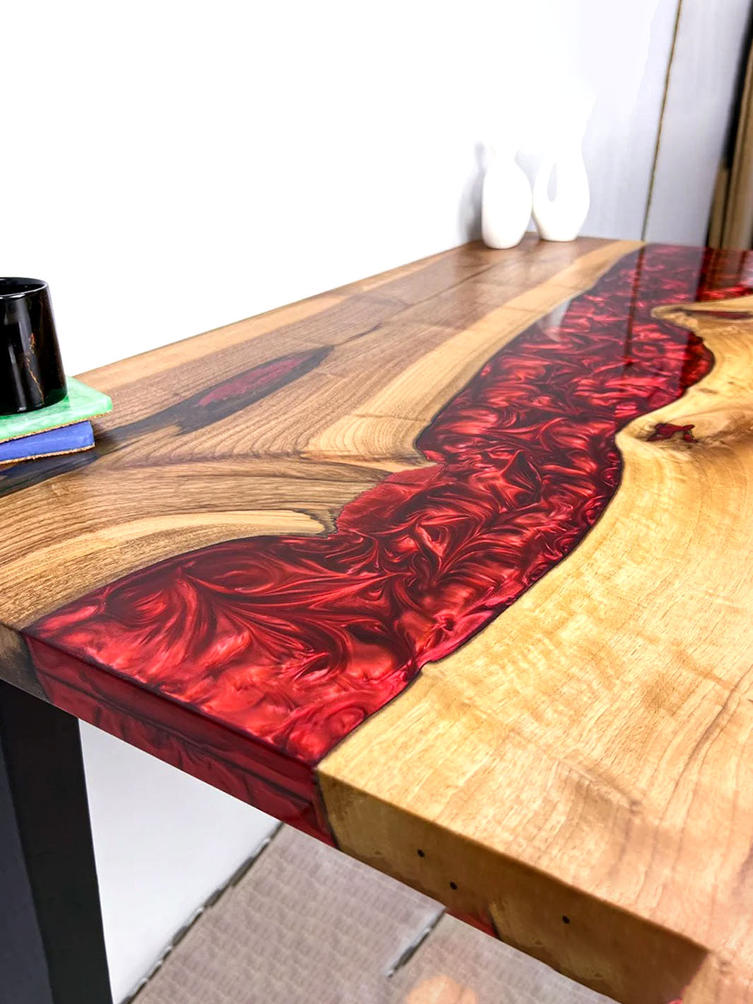 Handcrafted Custom Red Epoxy River Live Edge Coffee Table Harden Tables HWC-0402-6