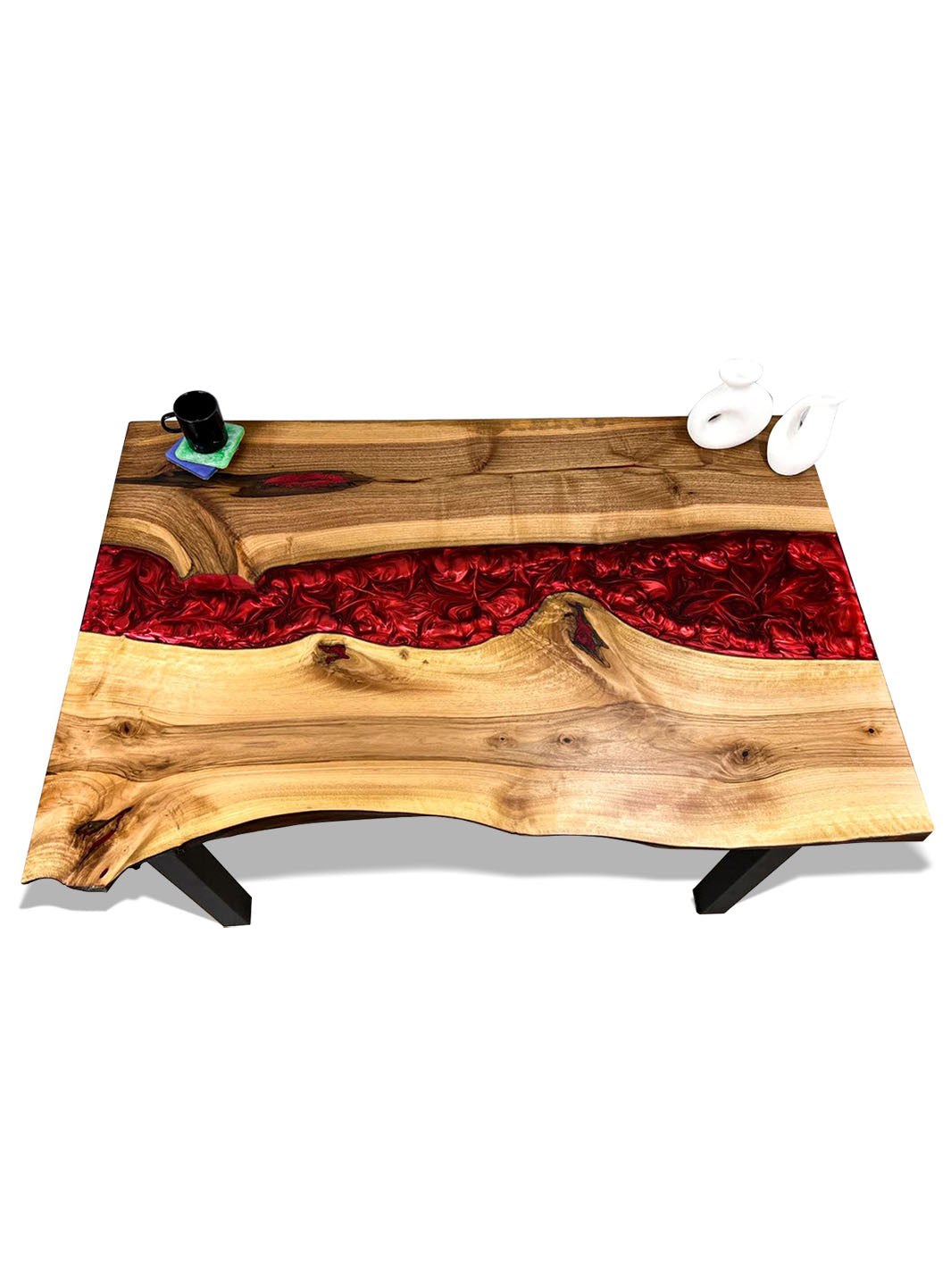 Handcrafted Custom Red Epoxy River Live Edge Coffee Table Harden Tables HWC-0402