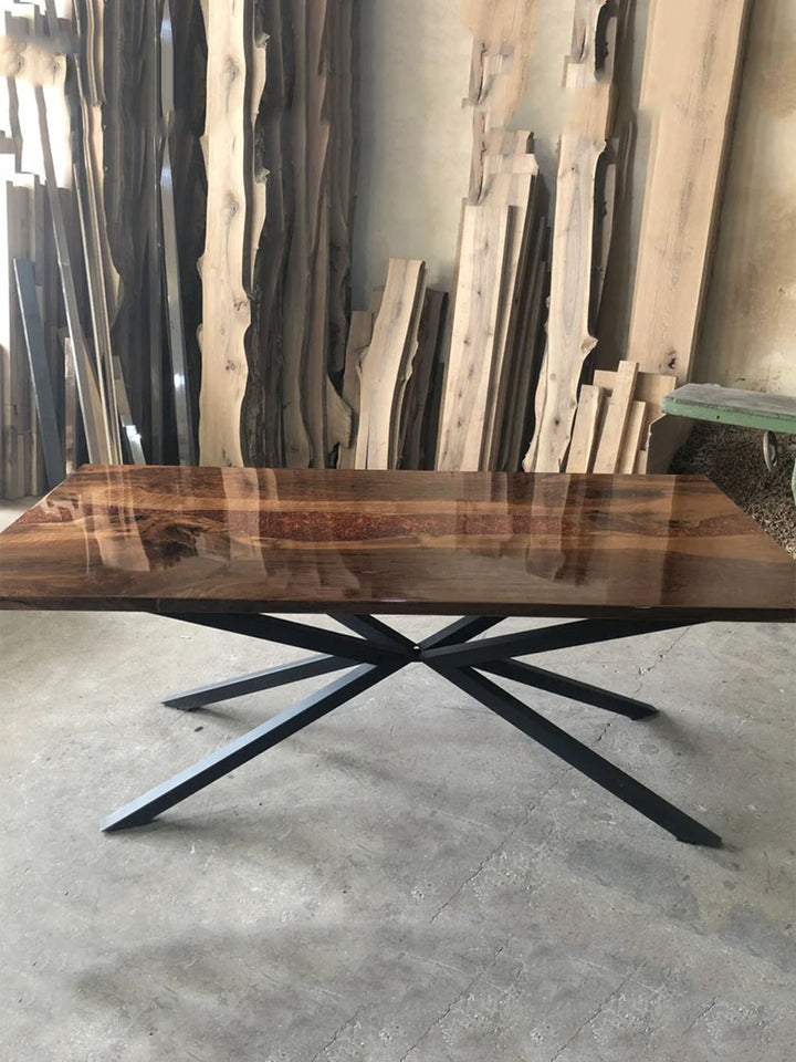 Custom Handcrafted Brown Walnut Copper Epoxy Resin Dining Table Harden Tables HWC-0526-3