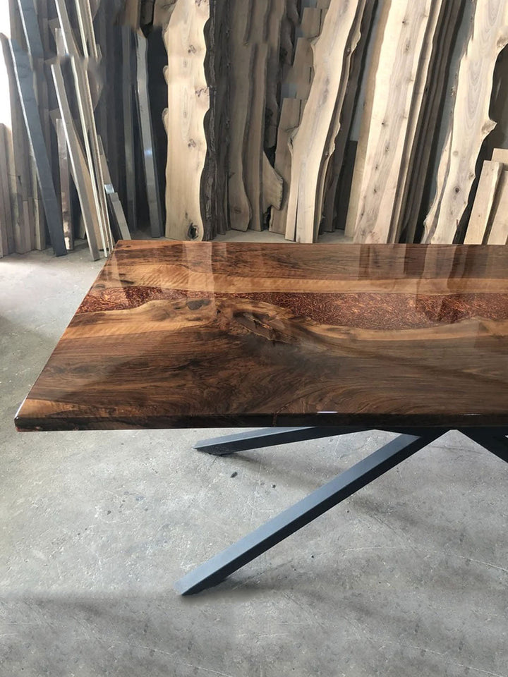 Custom Handcrafted Brown Walnut Copper Epoxy Resin Dining Table Harden Tables HWC-0526-5