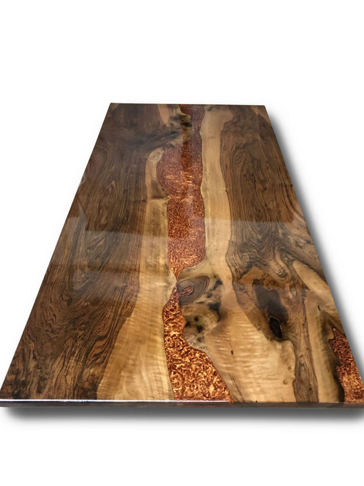 Custom Handcrafted Brown Walnut Copper Epoxy Resin Dining Table Harden Tables HWC-0526