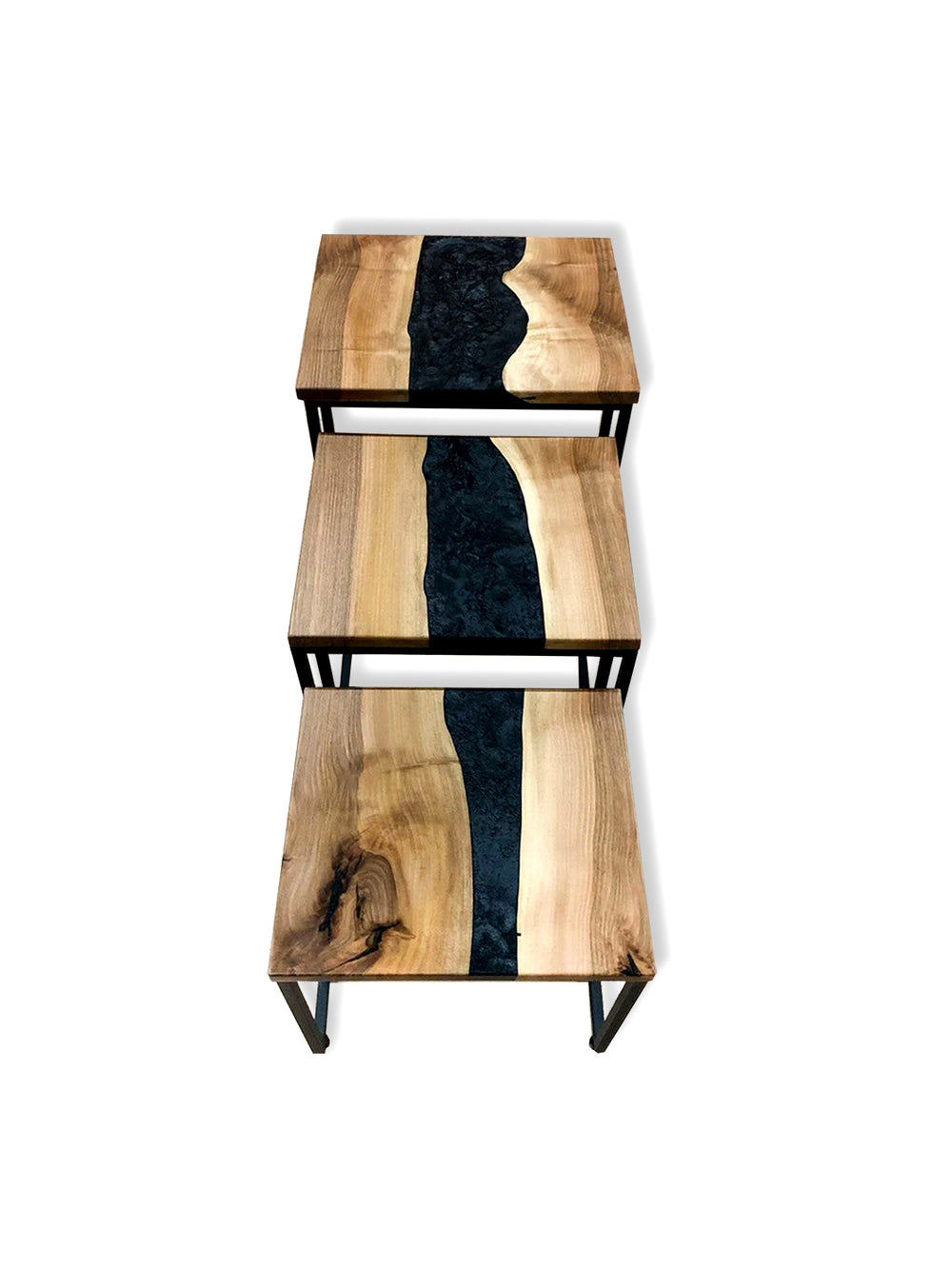 Set of 3 Handcrafted Black Walnut Epoxy River Resin Nesting Coffee Table Harden Coffee Tables HWC-0658-1