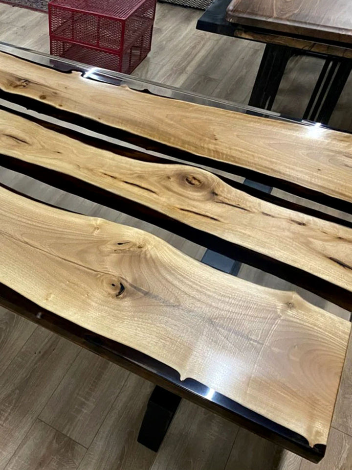 Handcrafted Custom Walnut Clear Epoxy Resin Meeting Table Harden Tables HWC-0822-3